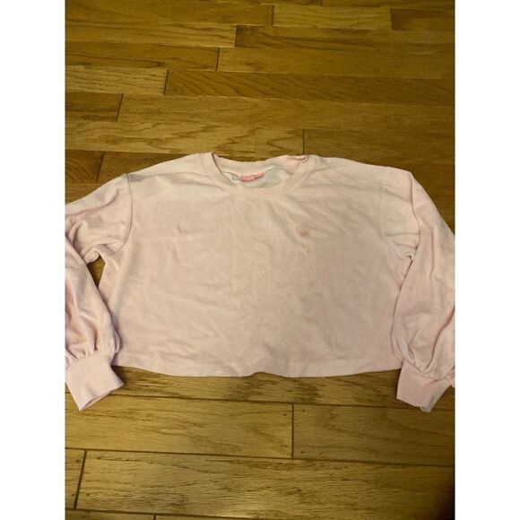 Stoney Clover women's pink cropped balloon sleeve embroidered heart sweater sz M - Picture 1 of 8